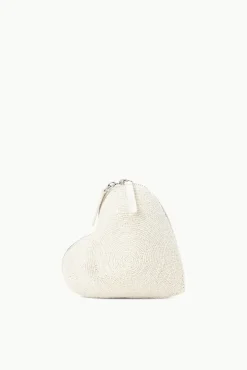 STAUD -BEADED HEART CLUTCH - CREAM