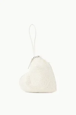 STAUD -BEADED HEART CLUTCH - CREAM