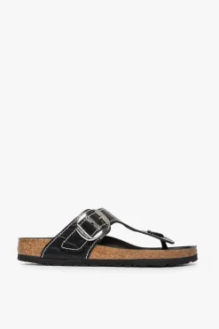 STAUD -BIRKENSTOCK + GIZEH SANDAL BLACK CROC EMBOSSED
