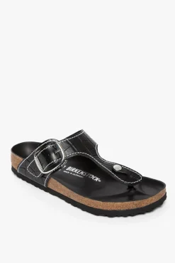 STAUD -BIRKENSTOCK + GIZEH SANDAL BLACK CROC EMBOSSED