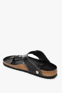 STAUD -BIRKENSTOCK + GIZEH SANDAL BLACK CROC EMBOSSED