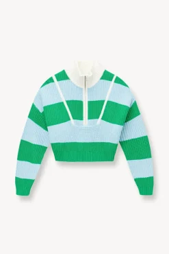 STAUD -CROPPED HAMPTON SWEATER - GRASS SHALLOW RUGBY STRIPE