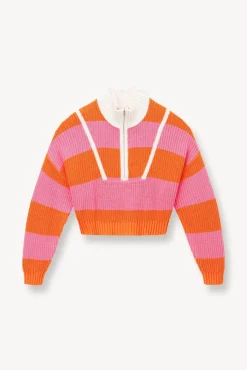 STAUD -CROPPED HAMPTON SWEATER - PAPAYA PLUMERIA RUGBY STRIPE
