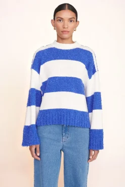 STAUD -DELANEY SWEATER - WHITE ATLANTIC RUGBY STRIPE