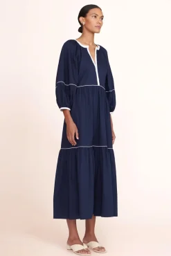 STAUD -DEMI DRESS - NAVY WHITE