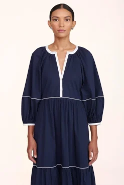 STAUD -DEMI DRESS - NAVY WHITE