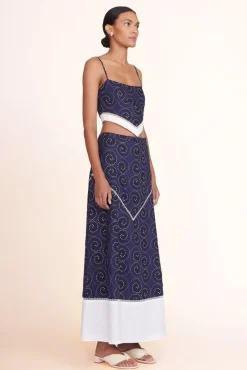 STAUD -KATHLEEN SKIRT - NAVY WHIRLPOOL WHITE