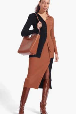 STAUD -SHIRLEY LEATHER BAG SADDLE - TAN