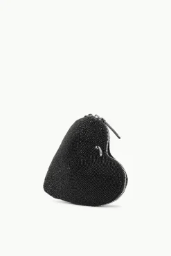 STAUD - BEADED HEART CLUTCH BLACK