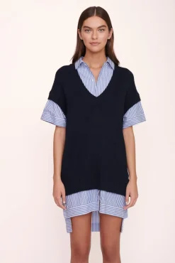 STAUD - BRIDGET DRESS NAVY/BLUE WHITE STRIPE NAVY BLUE WHITE STRIPE