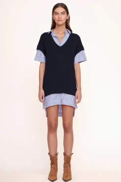 STAUD - BRIDGET DRESS NAVY/BLUE WHITE STRIPE NAVY BLUE WHITE STRIPE