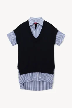 STAUD - BRIDGET DRESS NAVY/BLUE WHITE STRIPE NAVY BLUE WHITE STRIPE
