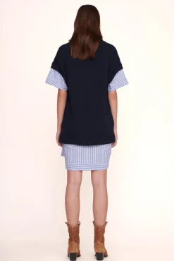 STAUD - BRIDGET DRESS NAVY/BLUE WHITE STRIPE NAVY BLUE WHITE STRIPE