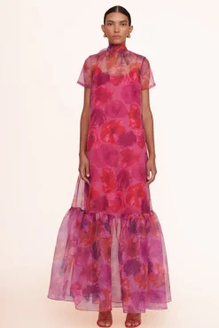 STAUD Occasion Dresses- CALLUNA DRESS MAGENTA PAINTED FLORAL