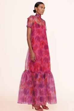 STAUD Occasion Dresses- CALLUNA DRESS MAGENTA PAINTED FLORAL