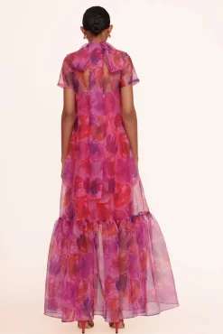 STAUD - CALLUNA DRESS MAGENTA PAINTED FLORAL