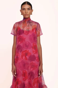 STAUD - CALLUNA DRESS MAGENTA PAINTED FLORAL
