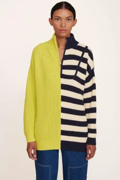 STAUD - HAMPTON SWEATER CHARTREUSE TWO TONE STRIPE