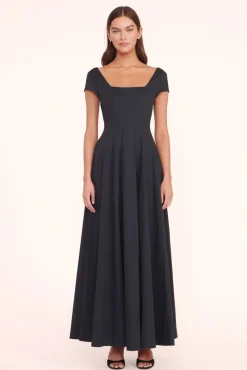STAUD - MAXI SHORT SLEEVE WELLS DRESS BLACK