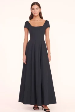 STAUD - MAXI SHORT SLEEVE WELLS DRESS BLACK