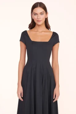STAUD - MAXI SHORT SLEEVE WELLS DRESS BLACK
