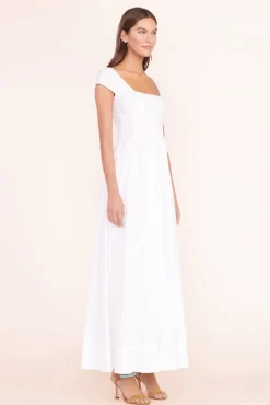 STAUD - MAXI SHORT SLEEVE WELLS DRESS WHITE