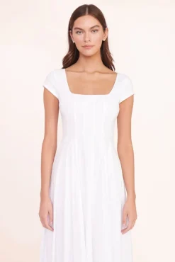 STAUD - MAXI SHORT SLEEVE WELLS DRESS WHITE