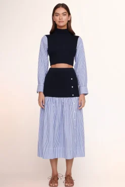 STAUD - MILEY SKIRT NAVY/BLUE WHITE STRIPE NAVY BLUE WHITE STRIPE