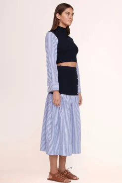 STAUD - MILEY SKIRT NAVY/BLUE WHITE STRIPE NAVY BLUE WHITE STRIPE