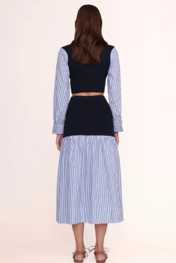 STAUD - MILEY SKIRT NAVY/BLUE WHITE STRIPE NAVY BLUE WHITE STRIPE