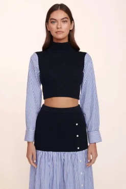 STAUD - MILEY SKIRT NAVY/BLUE WHITE STRIPE NAVY BLUE WHITE STRIPE