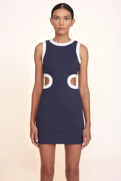 STAUD - MINI DOLCE DRESS NAVY WHITE