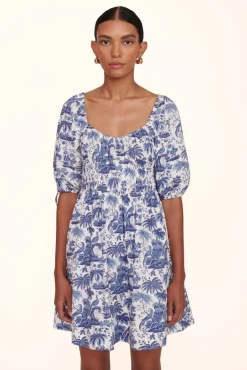 STAUD - MINI FAYE DRESS BLUE TOILE