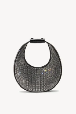 STAUD - MINI MOON CRYSTAL BAG BLACK RHINESTONES