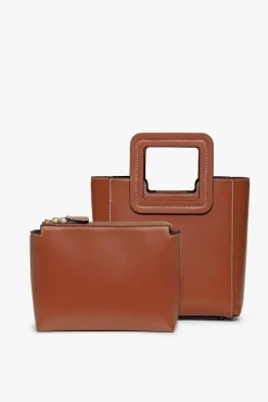 STAUD - MINI SHIRLEY LEATHER BAG SADDLE