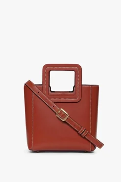 STAUD - MINI SHIRLEY LEATHER BAG COGNAC