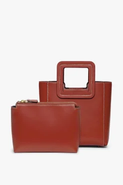 STAUD - MINI SHIRLEY LEATHER BAG COGNAC