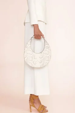 STAUD - MOON BAG SNAKE EMBOSSED BLEACHED