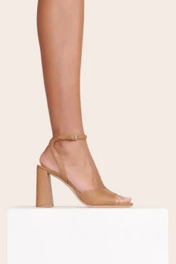 STAUD - SOLANGE HEEL SNAKE EMBOSSED TAN