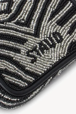 STAUD - TOMMY TINY BEADED BAG BLACK WHITE