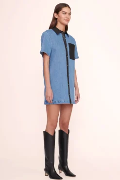STAUD - WITCH DRESS MEDIUM WASH/BLACK MEDIUM WASH/BLACK
